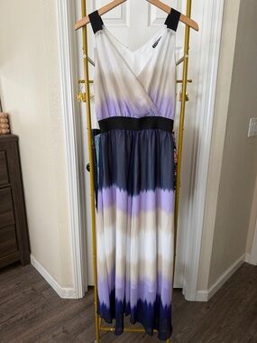 Express S Sleeveless Ombre Maxi Dress with Black Waistband - White & Purple